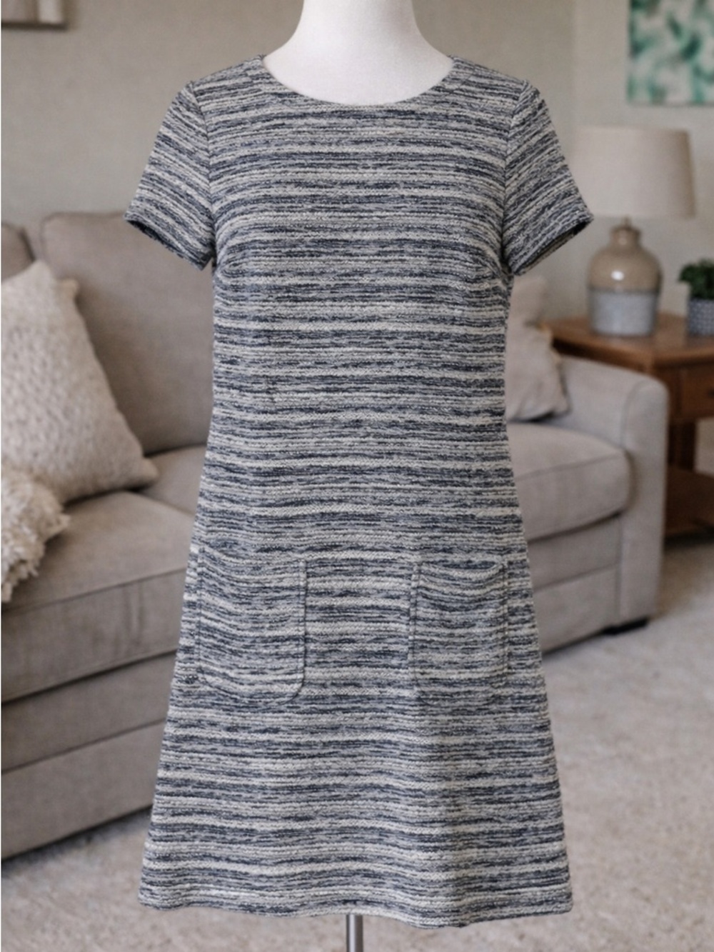 LOFT Short Sleeve Textured Top - Black and White
